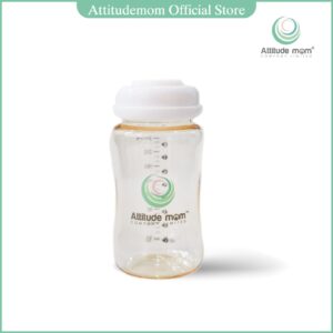 Attitude Mom : ขวดนมสีชา 8 Oz. BPA Free ทรงคอกว้างพร้อมฝาปิดขวด (1 ขวด)